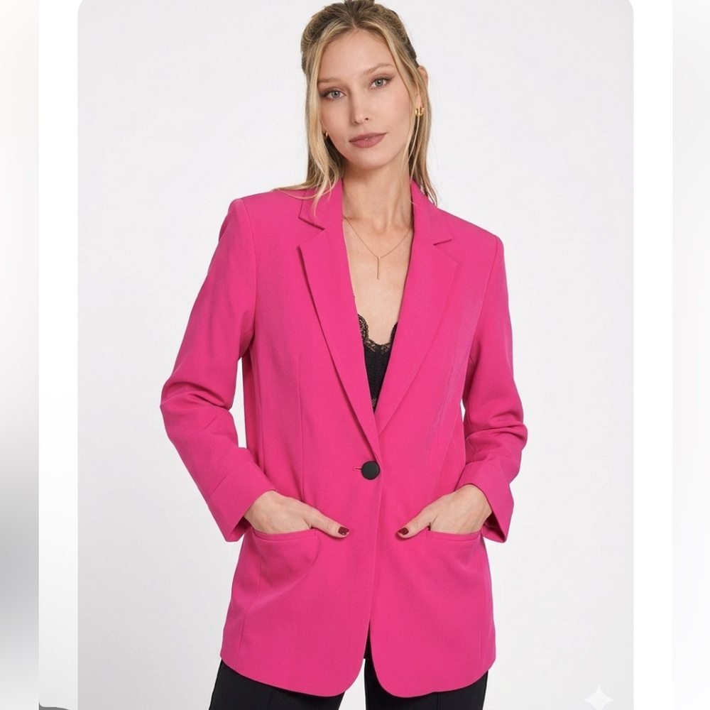 The Workshop Studio Women's Fuchsia Single-Button Oversized Blazer Jacket Size S